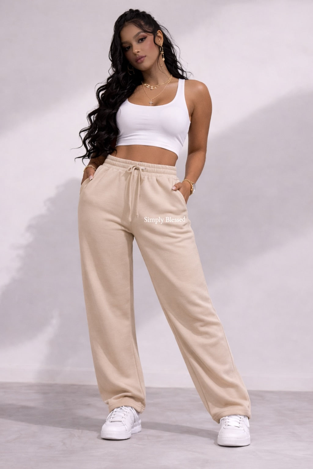 High-Waist Straight-Leg Sweatpants | "Simply Blessed"