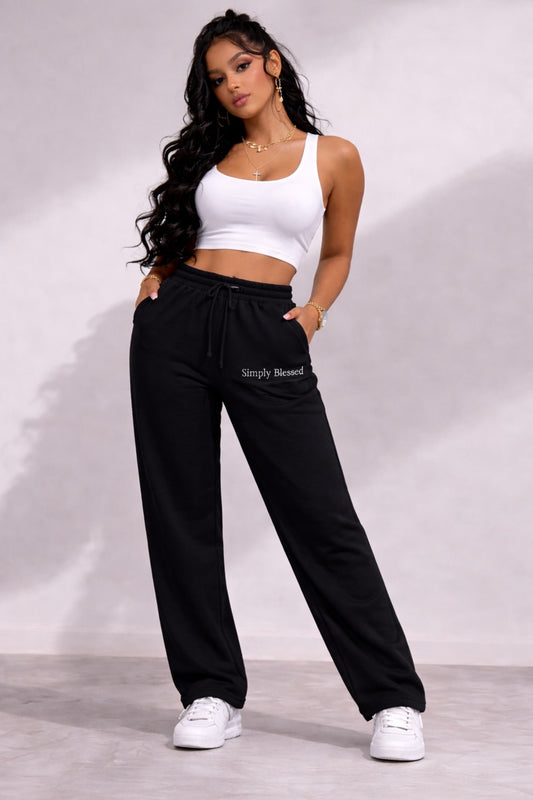 High-Waist Straight-Leg Sweatpants | "Simply Blessed"