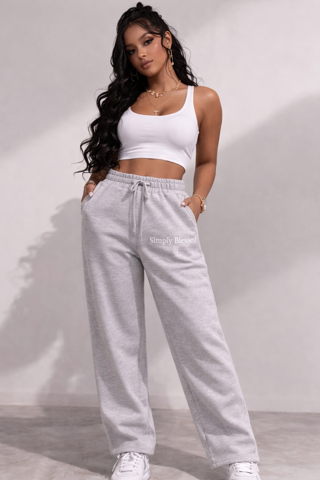 High-Waist Straight-Leg Sweatpants | "Simply Blessed"
