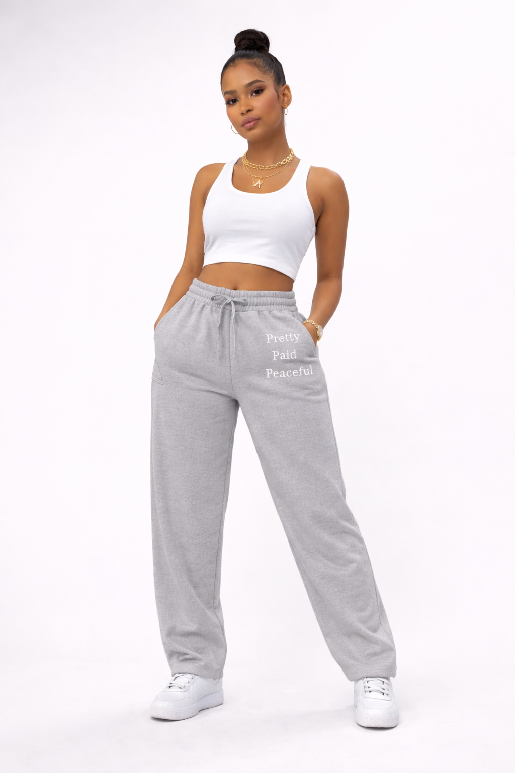High-Waist Straight-Leg Sweatpants  | "Pretty, Paid, Peaceful"