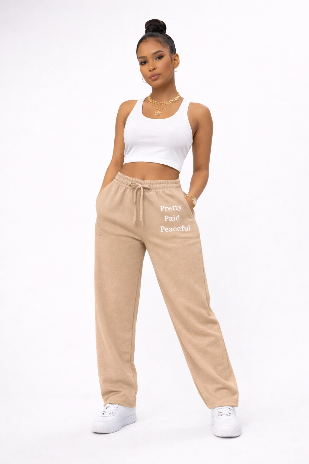 High-Waist Straight-Leg Sweatpants  | "Pretty, Paid, Peaceful"